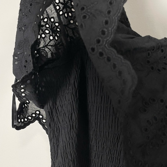 Zara Women's Black Eyelet Smocked Ruffle Mini Dress Short - Picture 5 of 10